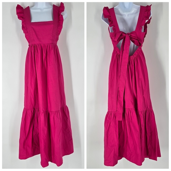o.p.t. Cotton Hot Pink Maxi Dress Size XS Tie Back - Picture 1 of 7